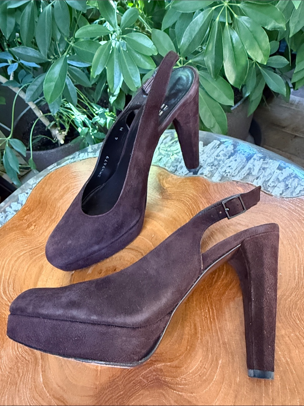 Stuart Weitzman Dark Brown Suede Slingback Platform Heels